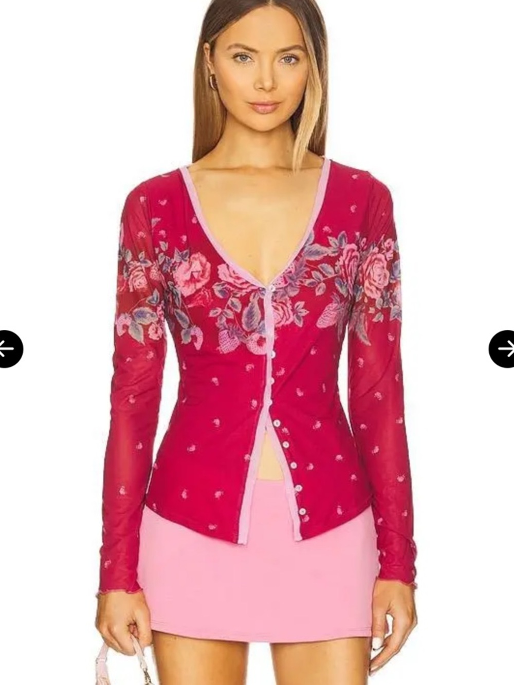 NEW Free People x Revolve
Grown Cardi in Magenta..Sheer Floral Button NWT - Picture 1 of 4